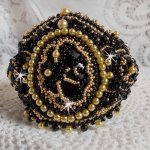 Cleopatra bracelet cuff embroidered with a black onyx, Swarovski crystals and seed beads